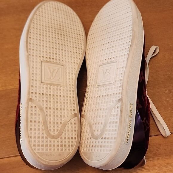 Authentic Louis Vuitton Front Row Red Velvet Monogram Patent Sneakers Shoes 39 - Picture 7 of 7